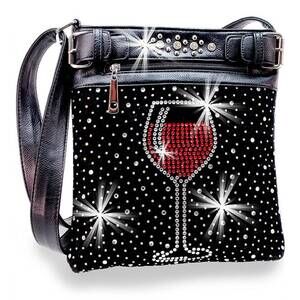 NEW HANDBAG EXPRESS women's wine glass rhinestone crossbody sling bag in black